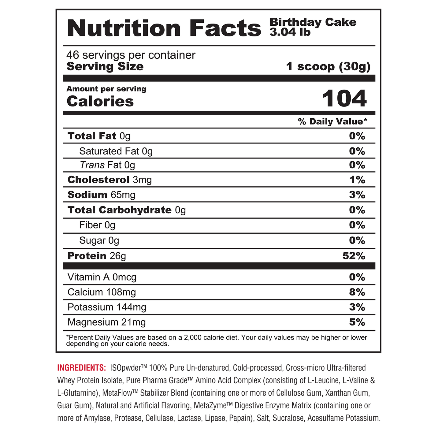 Metabolic Nutrition ISO PWDR 3.04 LB - BIRTHDAY CAKE
