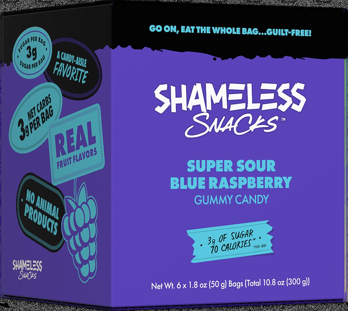 Shameless Snacks Gummy Candy 6box Super Sour Blue Raspberry